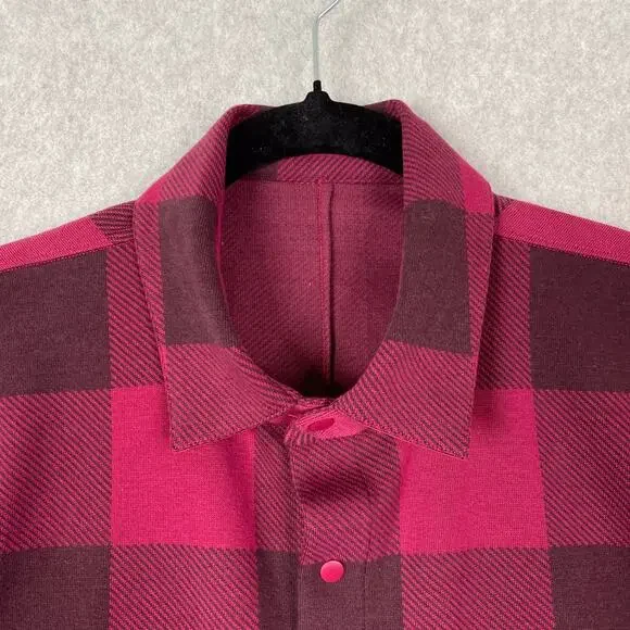 Lululemon Shirt Mens S Soft Knit Overshirt in Check Plaid Cassis Pomegranate - Picture 3 of 8